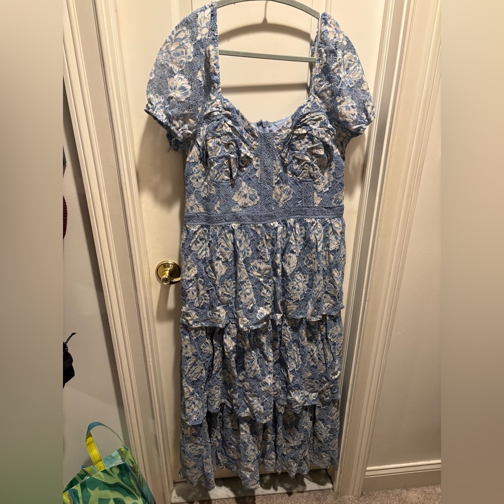 Floral Blue Lace Women's Dress Summer Wedding Guest